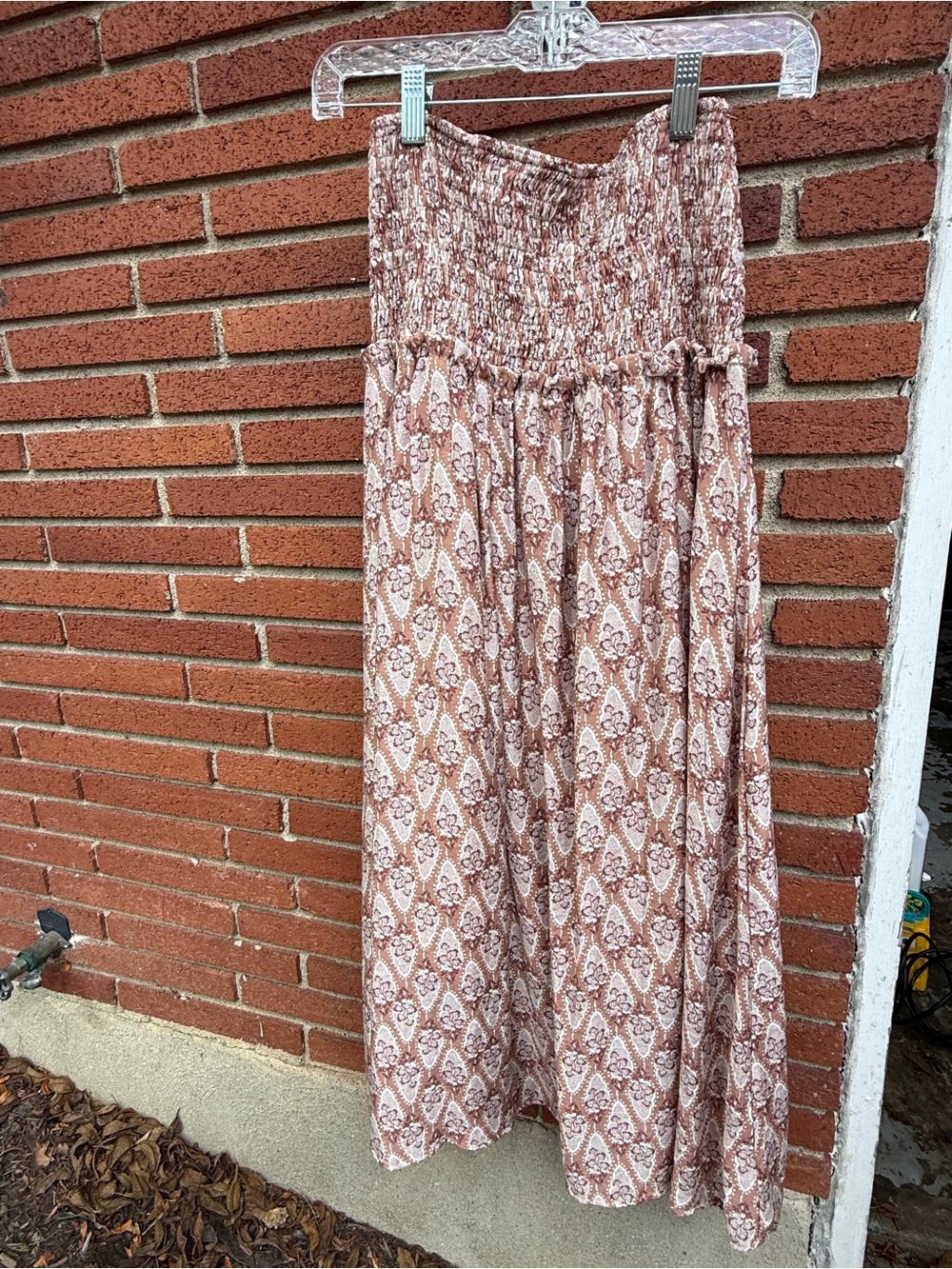 Blu Pepper Brown Patterned Smocked Maxi Skirt